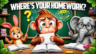 Monkey Forgets His Homework! 🐵📚 | Funny Animal Story for Kids | Learn Honesty & Responsibility