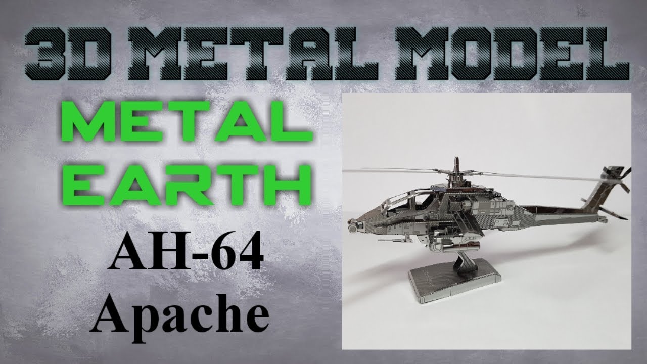 Maquette 3D Metal Earth AH-64 Apache - 2 Plaques Acier - Construction Sans Soudure - Modèle Décoratif 12,2 Cm - 6