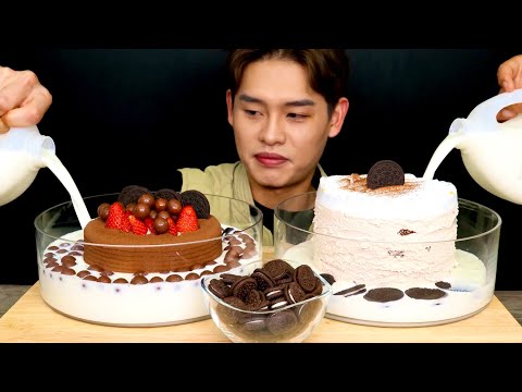 우유에 퐁당빠진 초코케이크 생크림케이크 (ft.오레오)먹방~!! Milk With Choco Cake Whipped Cream Cake MuKBang~!!