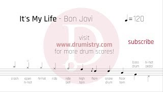 Video thumbnail of "Bon Jovi - It's My Life Drum Score"