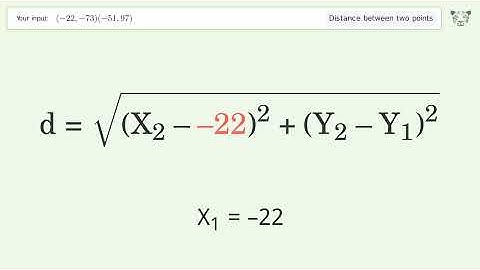 Find the distance between two points p1 (-22,-73) and p2 (-51,97): Step-by-Step Video Solution
