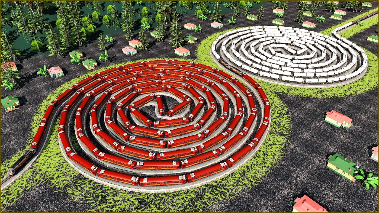 A Very Long Train Crosses Two Giant Spiral Tracks Resembling the Milky Way🚂Train Simulator 2019