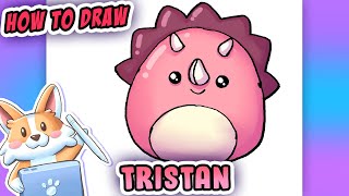 How to Draw Tristan The Triceratops SQUISHMALLOW!