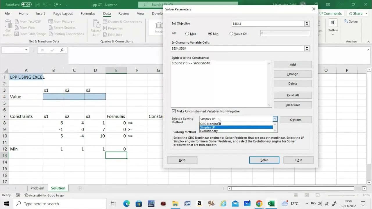 Game Theory Mixed Strategies : Solving Player A LPP using Excel - YouTube