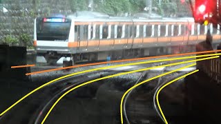 中央快速線E233系を追っていく雨の中央総武緩行線（御茶ノ水駅～水道橋駅間）を走行するE231系の前面展望