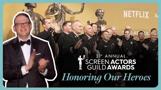 Duncan Crabtree-Ireland Acknowledges First Responders and Broadcasters at SAG Awards