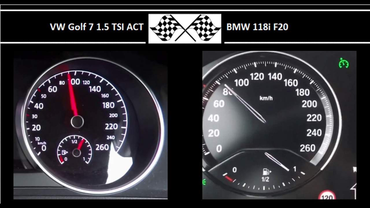 VW Golf 7 1.5 TSI ACT VS. BMW 118i F20 - Acceleration 0-100km/h - YouTube