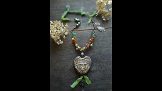 Mixed media heart necklaces.Etsy update.