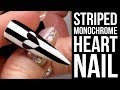 Striped Monochrome Heart Nail using a Dotting Tool