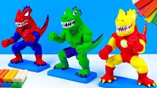 DIY Dinosaur man mixed superheroes Spider man, Hulk, Iron Man with clay 🧟Polymer Clay Tutorial