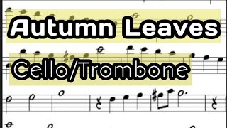 Autumn Leaves Cello or Trombone Sheet Music Backing Track Play Along Partitura