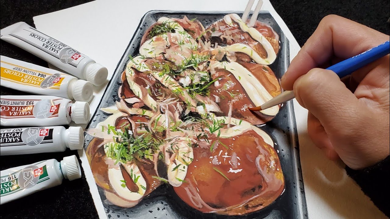 絵の具で描いてみた。「おうちのたこ焼き」 - YouTube