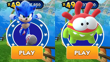 Sonic Dash vs Om Nom Run - Movie Sonic vs All Bosses Dr. Babble Eggman Zazz All Characters