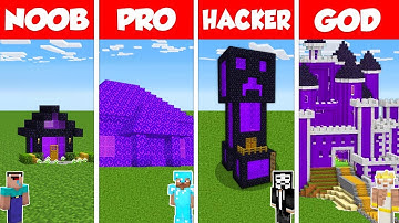Minecraft Battle: NOOB vs PRO vs HACKER vs GOD: NETHER PORTAL HOUSE BASE BUILD CHALLENGE / Animation