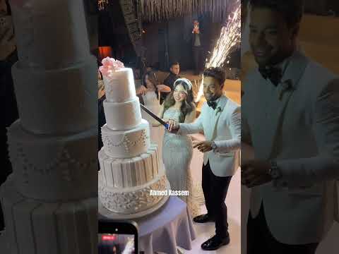 لحظة تقطيع التورته في حفل زفاف المطرب احمد جمال و فرح الموجي