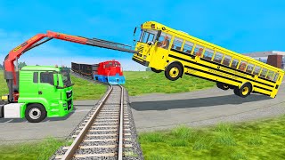 Bus vs Speed Bumps and Bus Car vs Trains - BeamNG Drive
