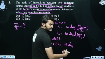 The ratio of intensities between two coherent sound sources is 4 : 1. The difference of loudness....