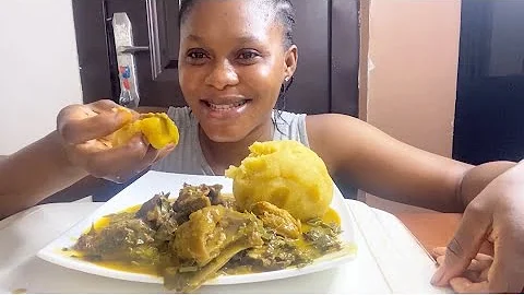 Asmr Mukbang Oha Soup with Plantain Fufu / African Food Mukbang