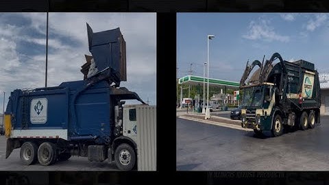 Waste Connections Mack Heil Front Loader Garbage Trucks on Commercial