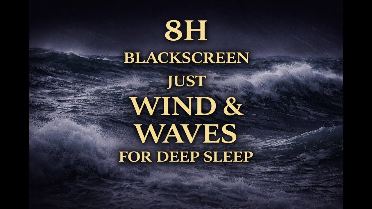 8H Black Screen Wind & Ocean Waves for deep sleep and Anxiety relief