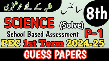 8th Class Science Original Paper 1st term | Class 8th Science Paper School Based Assessment 2024