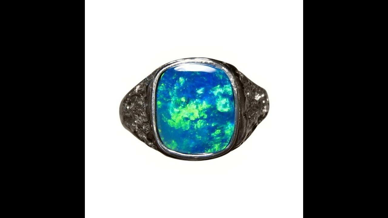 Mens Square Blue Opal Ring 14k Gold | FlashOpal