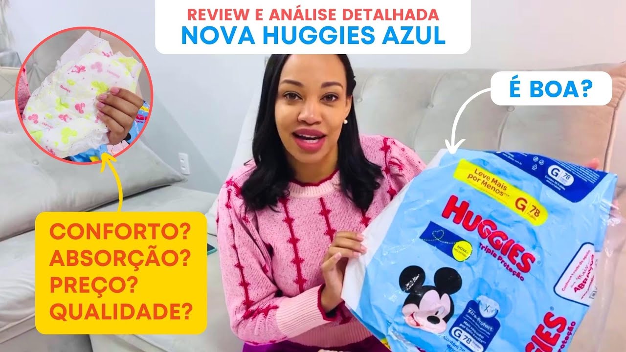 NOVA FRALDA HUGGIES AZUL tripla proteção LANÇAMENTO É BOA? Review ...