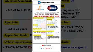 ISRO URSC Recruitment 2026 | New Vacancy 2026 | Daily Job Alerts #shorts