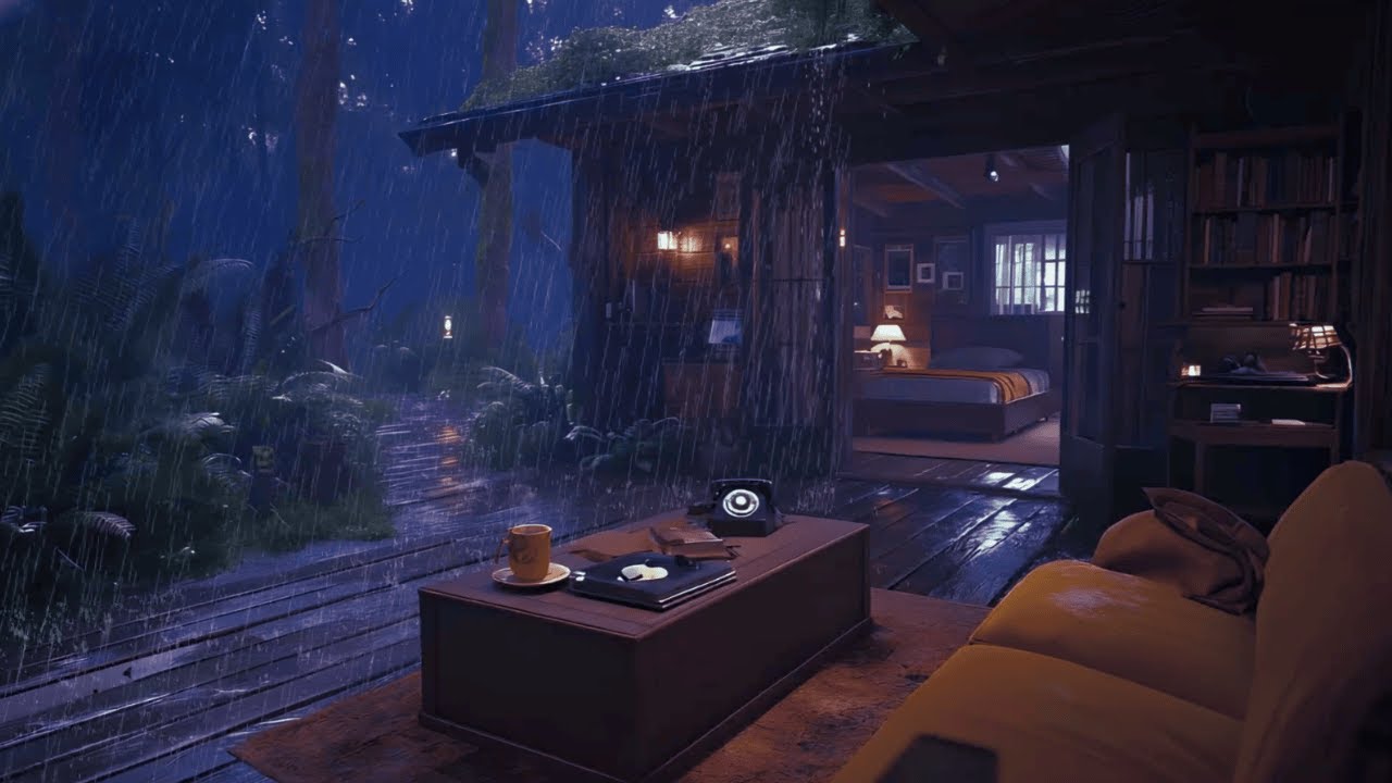 Green Noise & Gentle Rain Sounds | Cozy Wooden Porch | Rain Sounds for Sleeping No Thunder