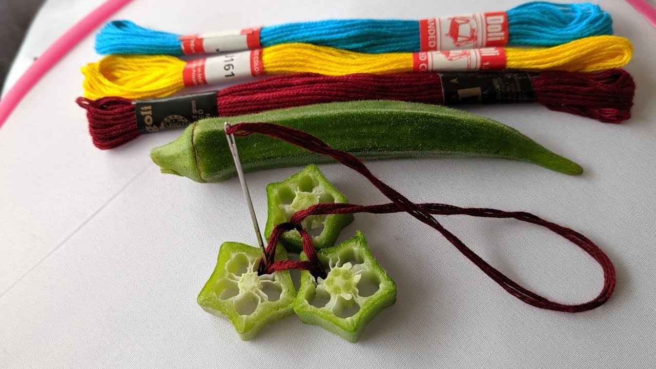 Amazing Hand Embroidery flower design trick with lady finger.3