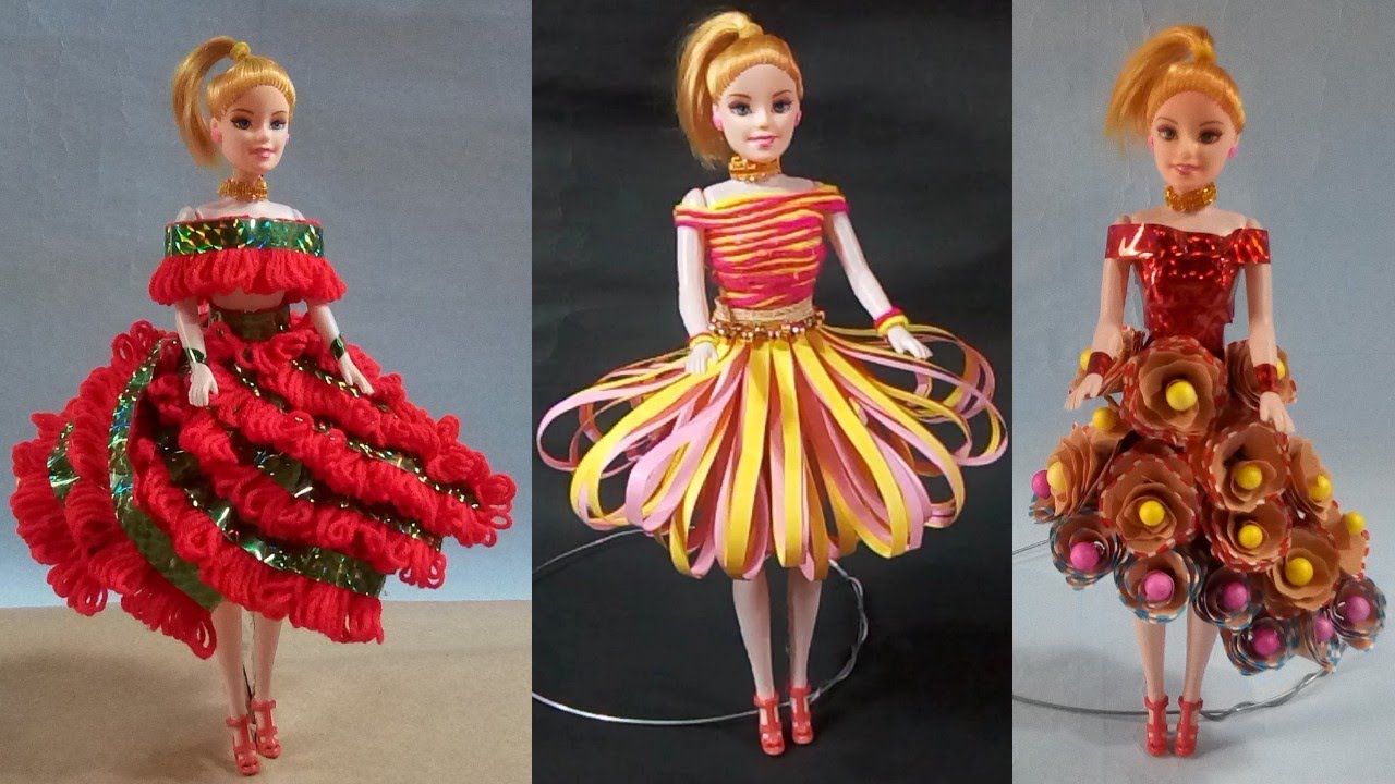 3 Beautiful Barbie doll dress design/How to make doll dress YouTube