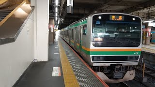 E231系1000番台U-115編成OM入場回送警笛を鳴らして大宮駅発車