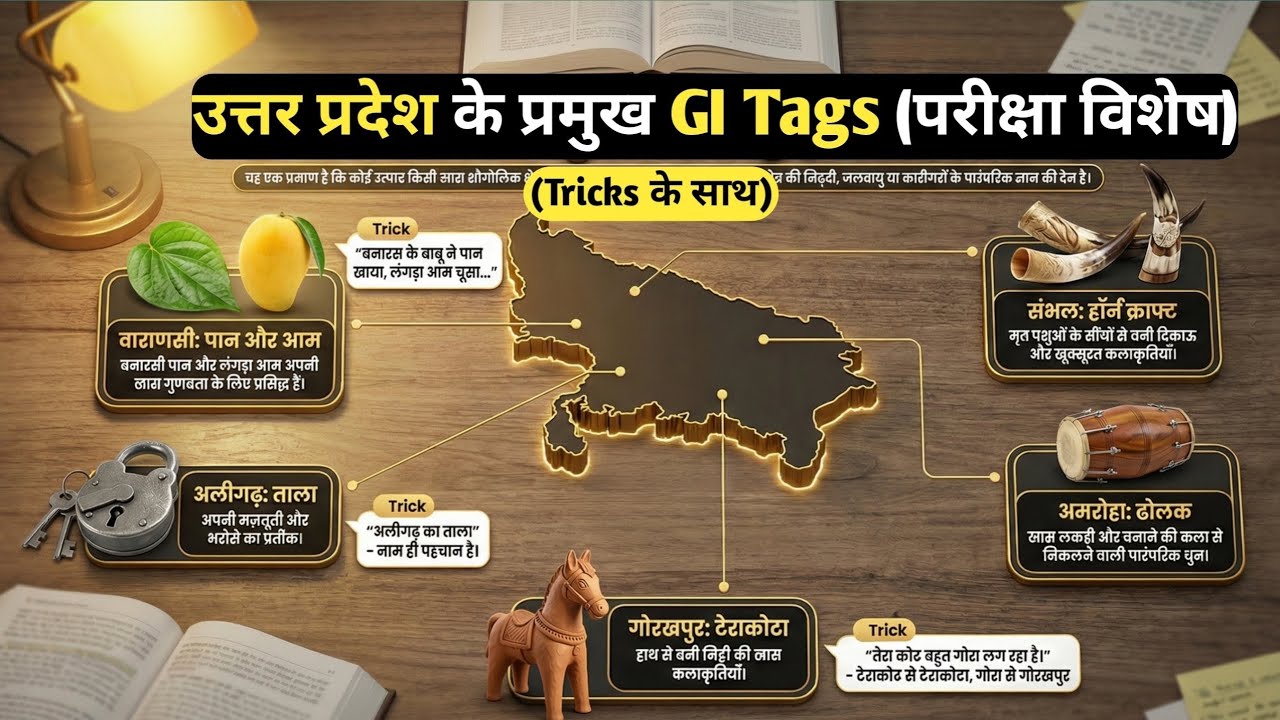 उत्तर प्रदेश के प्रमुख GI Tags | UP GI Tags List with Tricks |UP Special UP Police, UPPSC, Lekhpal