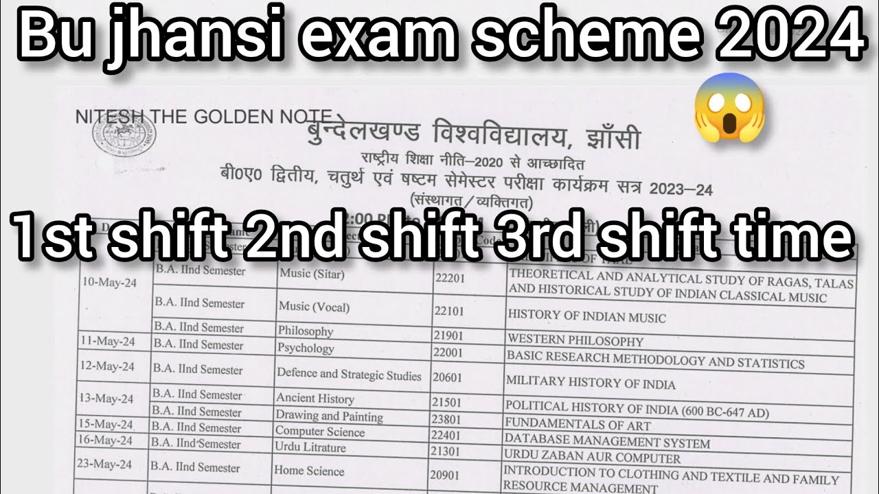 Bu jhansi semester exam scheme 2024 | bu jhansi exam date sheet 2024 | bu jhansi sem exam 10 may