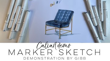 How to render furniture using Caliart art markers - blue lounge chair