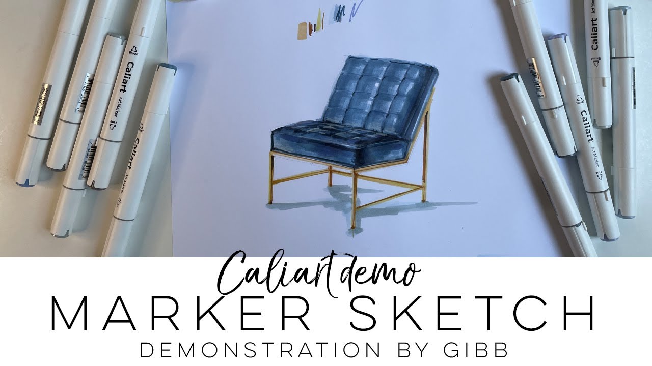 How to render furniture using Caliart art markers blue lounge chair