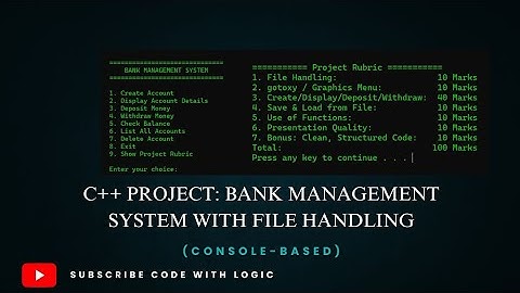 Bank Management System in C++ | Complete Console Project with File Handling Code With Logic