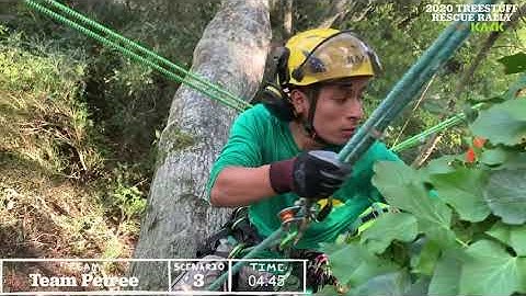 Pro Arborists Demonstrate Rescuing a Suspended Casualty - Scenario 3 - 2020 TreeStuff Rescue Rally