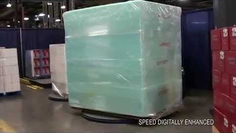 Lantech Q300 semi auto stretch wrapper packs foam blocks