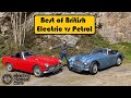 Electric MG Midget vs petrol powered Austin Healey 3000. Classic British sportscar road test.