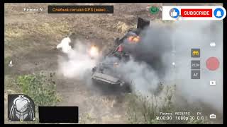 Ukraine war footage, Ukrainian drone blows up a Russian BTR 80 with a mounted UMP launcher