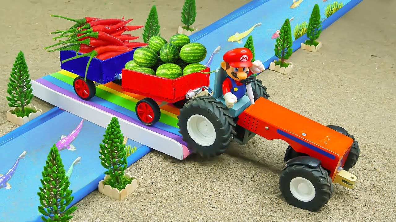 Diy tractor making mini concrete bridge | Diy tractor trolley full of ...