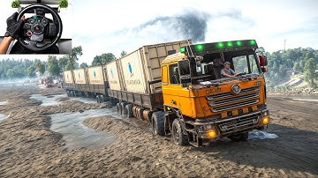 F3000 - Hauling Multiple Containers Through Muddy Terrain | SnowRunner | Logitech G29 | #1022