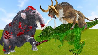 Mammoth Elephant Vs Monster Dinosaur Vs Zombie Buffalo Fight Dino Baby Saved by Woolly Mammoth