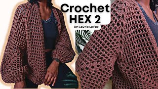 Crochet Hex 2 Cardigan XS5XL + Pattern