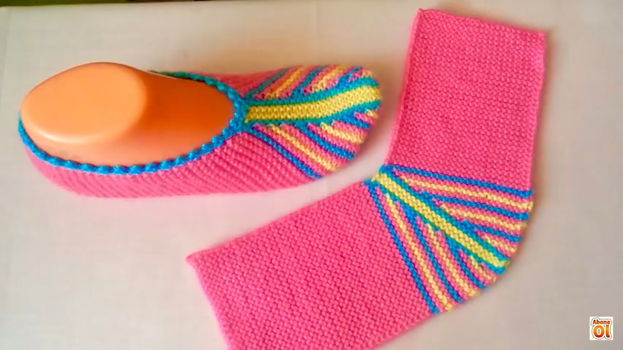 İki şişle çok kolay çizgili patik modeli yapımı / iki şiş patik modelleri / örgü patik