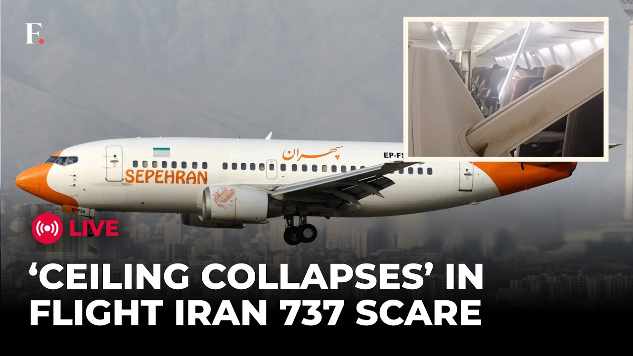 Boeing 737 Cabin Ceiling Collapses During Emergency Landing In Iran | Passengers Escape | LIVE thumbnail