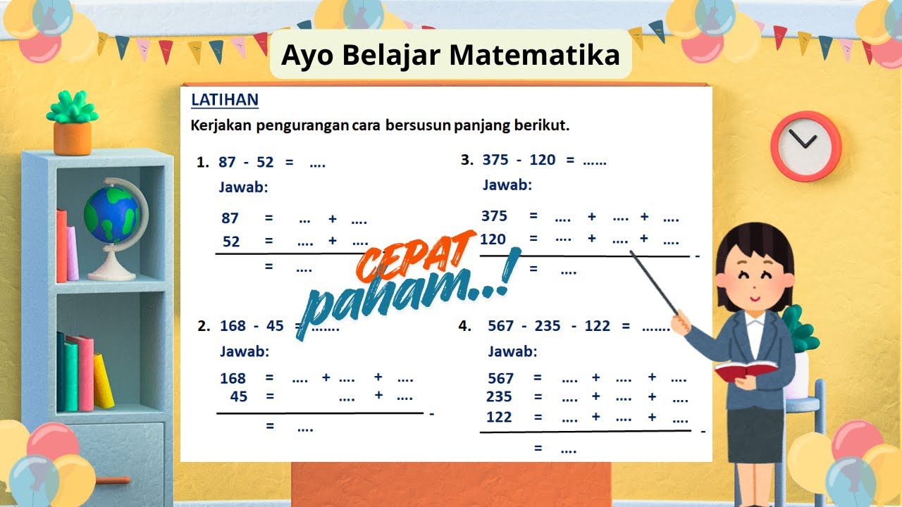 Matematika Dasar SD kelas 2 | TRIK CEPAT PAHAM Pengurangan Bilangan Dengan Cara Bersusun Panjang