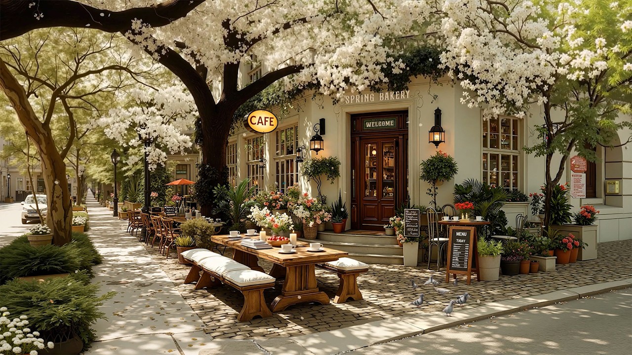 Spring Morning Jazz 🌸 Cozy Bakery Café on a Elegant Street | Relaxing Jazz for a Happy & Calm Start