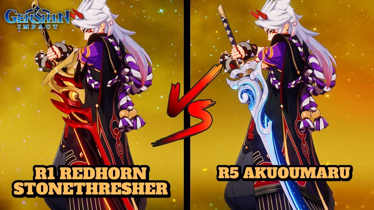 ITTO: R1 REDHORN STONETHRESHER VS R5 AKUOUMARU! (COMPARISON) | Genshin Impact